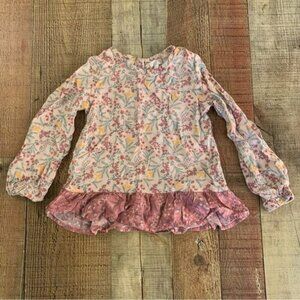 Tahari girls long sleeve floral and ruffle top in pink -4T